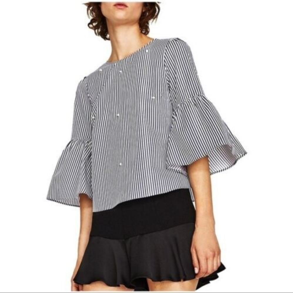 Zara beaded bell sleeve top